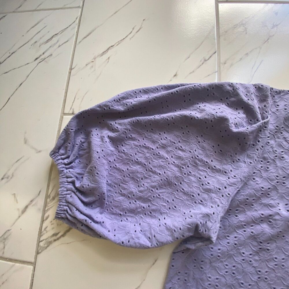 Ava And Viv Womens 2X Purple Eyelet Crochet Blouse Puff Sleeve Plus Top - Picture 2 of 10